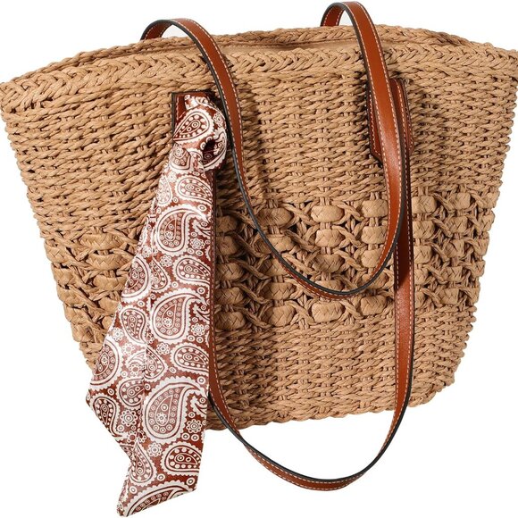 Beach Bags for Women Summer Straw Bag Woven Straw Beach Tote Bag Shoulder Hand